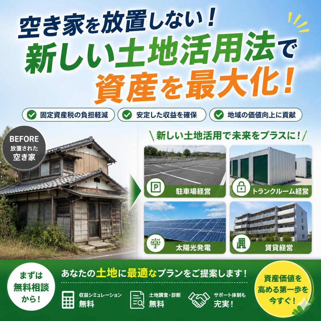 空き家を放置しない！新しい土地活用法で資産を最大化！