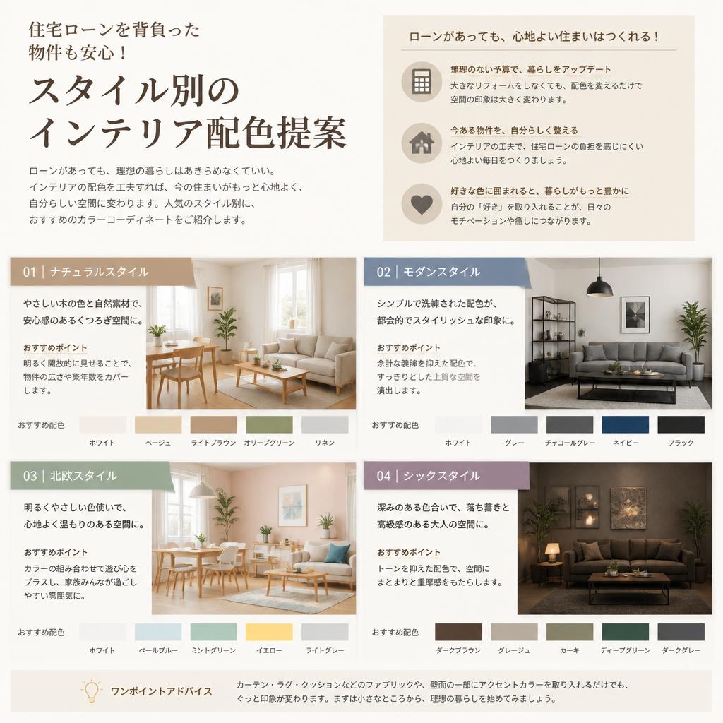 住宅ローンを背負った物件も安心！スタイル別のインテリア配色提案